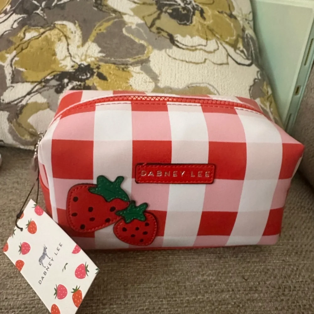 Dabney‎ Lee Strawberry Red & Pink Plaid Bag New | Cosmetic & Makeup Bag